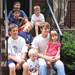The cousins together on the steps