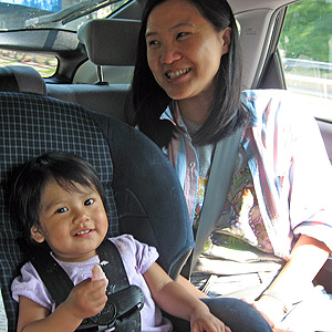 Angie and Jeri in the back seat of Jennell's Car