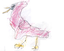 A bird (a cardinal) drawn by a young child