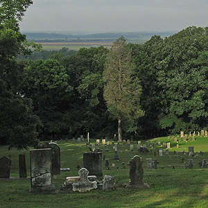 Garrison Hill Cemetery with view across the Mississippi