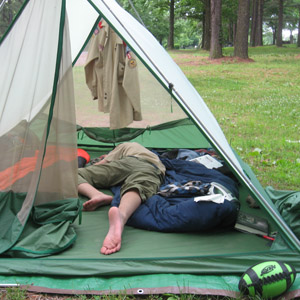 Sebastian in his tent