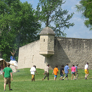 Scouts walk past bastion