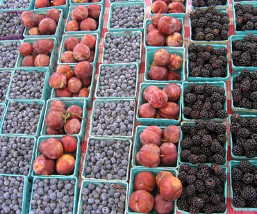 Blueberries, plums, and Blackberries for sale in the farmers' market