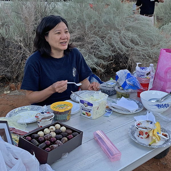 Jeri at the breakfast table in Snow Canyon