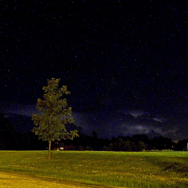 Looking south at night in Rocky Pond City Park