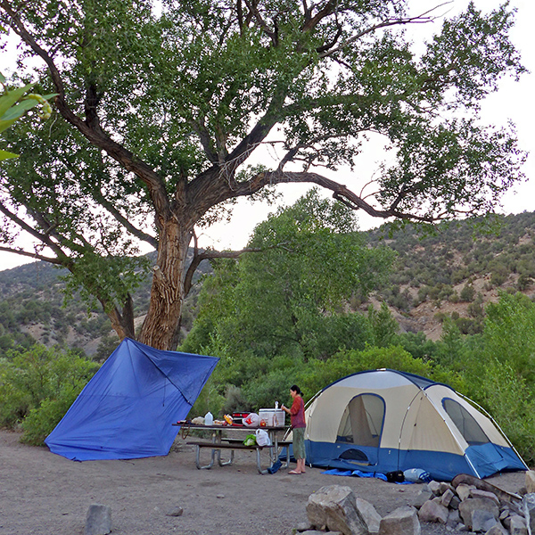 Setting up the tent at Lyons Gulch