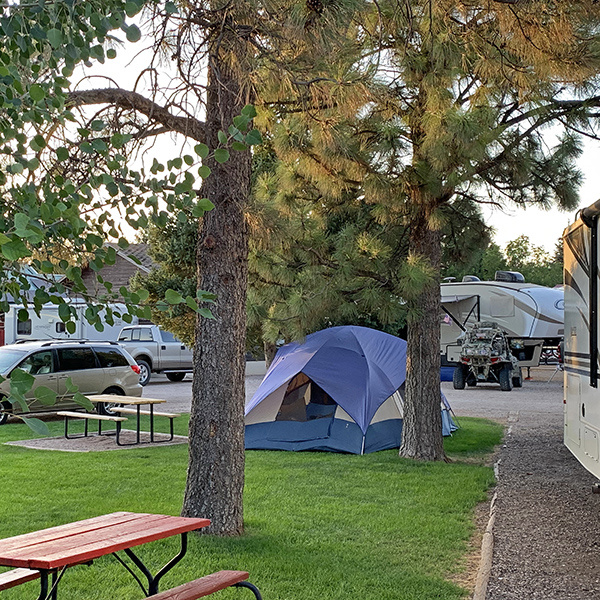 Our tent in Red Ledge RV Park in Kanarraville, Utah