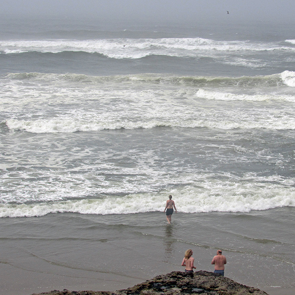 The beach by our Yachats home at low tide offers an opportunity for a quick swim. 