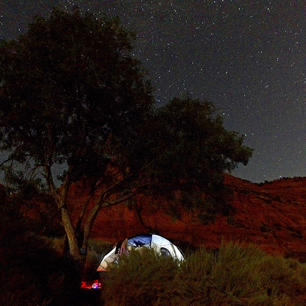 Campsite at night in Snow Canyon