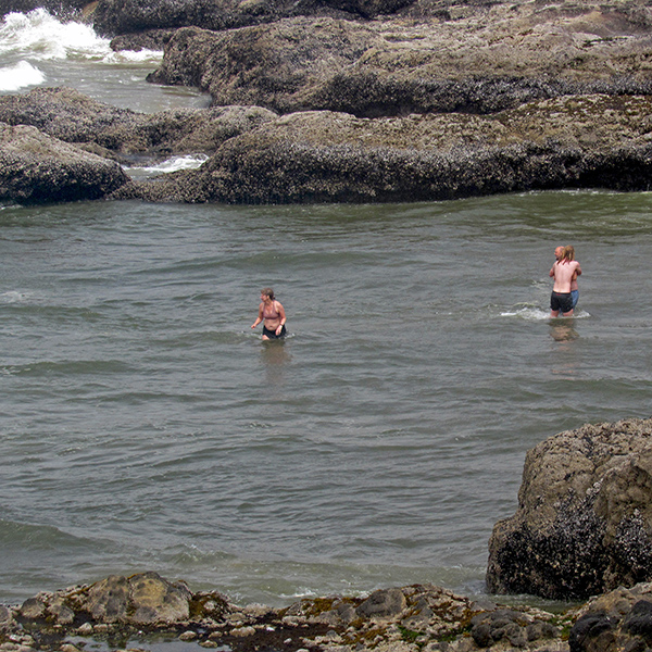 We swim in the ocean, even though it is extremely cold.