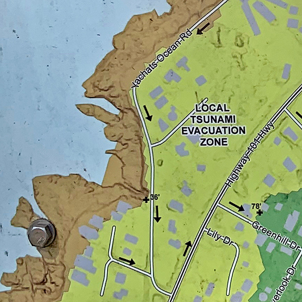 The Tsunami evacuation map shows the house where we stayed.