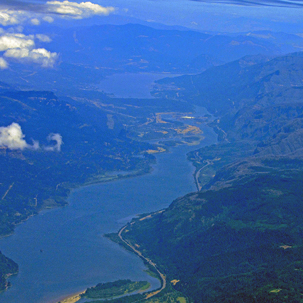 Looking up the Columbia Gorge from my airplane window.