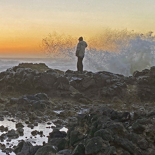 Waves at sunset, admired by Eric.