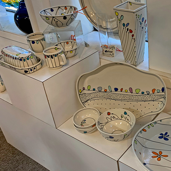 Some of the ceramics from Free Ceramics displayed in Earthworks Gallery, our favorite craft and art shop on the Oregon Coast. We purchased two bowls.
