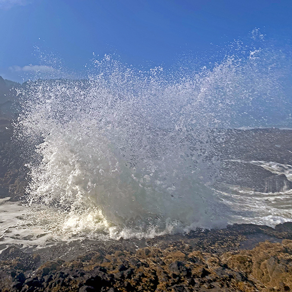Spray and splashing waves on the rocks at Yachats.