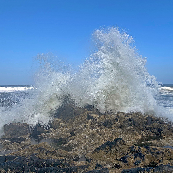 Spray and splashing waves on the rocks at Yachats.