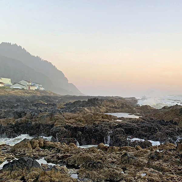 Looking south along the coast at sunset.