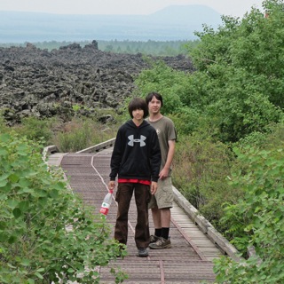 Arthur and Sebastian on the trail at the foot of Black Dragon Volcano