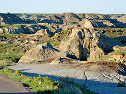 Evening light on barren hills of the badlands