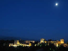 The moon over the Alhambra at night