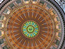 The Illinois State Capitol Rotunda, looking up at the interior of the dome