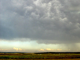 Rain in the near distance falling from stormy clouds