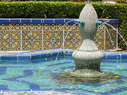 A fountain with colorful Spanish tiles