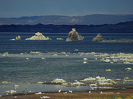 Dark shadows and bright sunlight alternating on Mono Lake