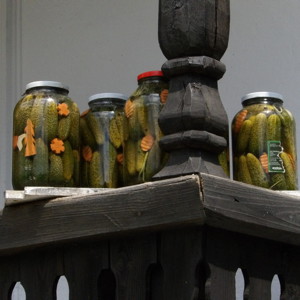 Jarred pickles in Romania.