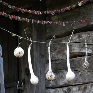 Romanian decorative gourds on a porch