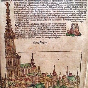 A guide to Strasbourg published in 1490 features a drawing of the tall spire.