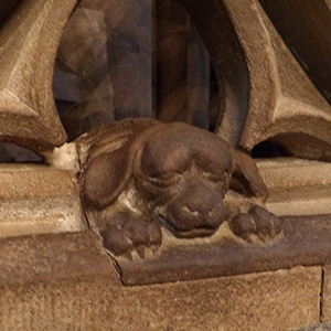 Stone pup at the pulpit in Strasbourg Cathedral