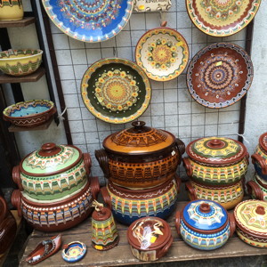Various pots and bowls for sale in Plovdiv, Bulgaria.