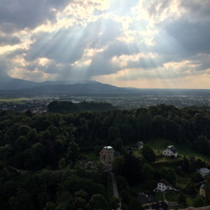 Sunlight shines on the land of Salzburg.