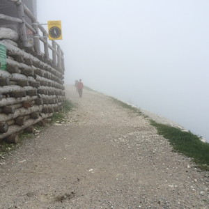 The weather is foggy in the afternoon at the top of the Untersberg mountain. You cannot see too far away.