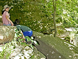 Chun-Chih looking out from stones.