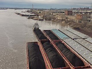 Barges full of coal wait in East Saint Louis