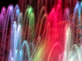 Colored lights on fountains of water