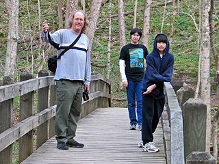 Standing on a bridge