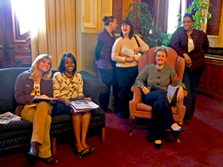 Social work students waiting in the lobby of the Governor's office suite