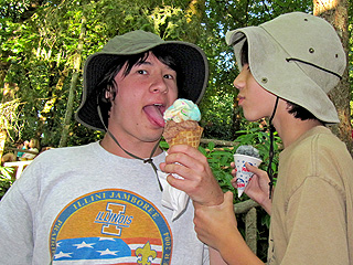 Licking an ice cream cone