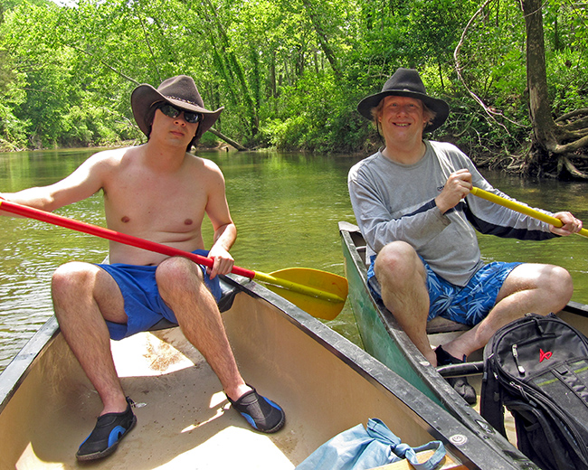 Sebastian and Eric on canoes during float trip