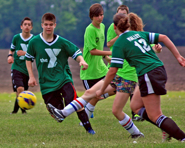 Playing soccer