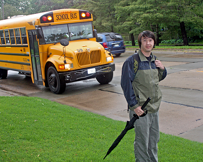 Sebastian waiting for the school bus for the last time