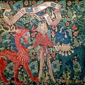 Tapestry with mythical beasts created around 1480 in Basel, Switzerland