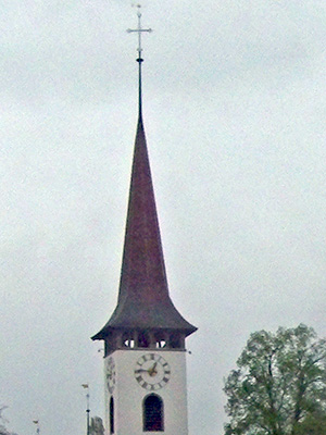 Munsingen Clock Tower with its very sharply pointed steeple