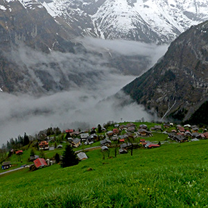 Gimmelwald above the confluence of the Sefinen Lütschine and the Weisse Lütschine