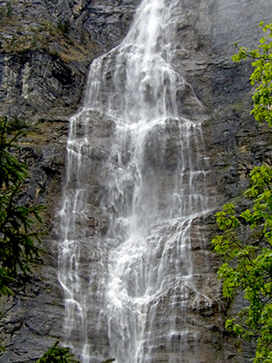 This is a waterfall in Switzerland, in the valley of the White Lütschine.