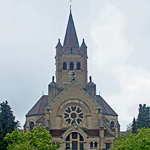 Saint Paul Church in Basel, in the rain