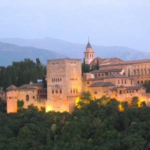 Alhambra exterior illuminated by lights
